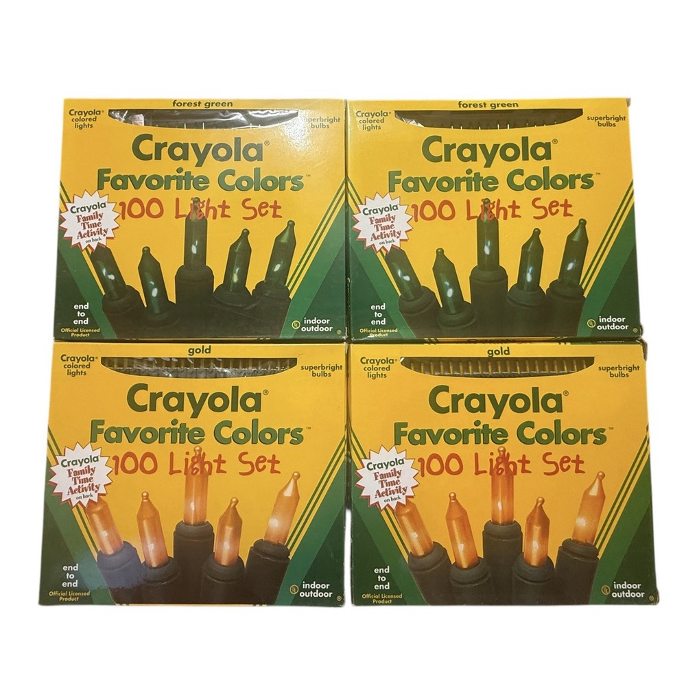 4 New Vtg Crayola Favorite Colors 100 Light Set 1996 2 Green 2 Gold Tested Bulbs